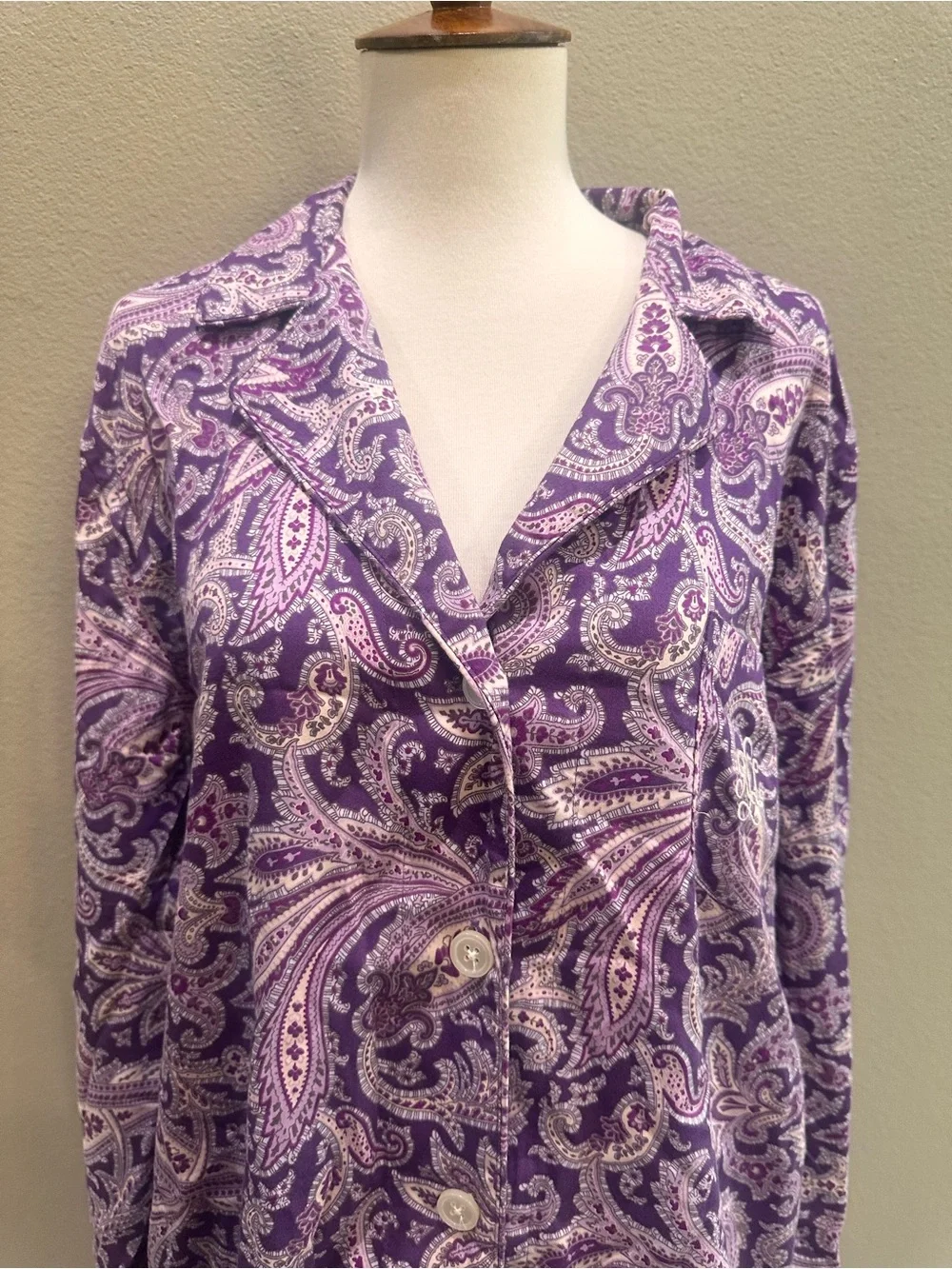 Lauren Ralph Lauren Purple Paisley Cotton Pajama Set Classic Button-Front XL